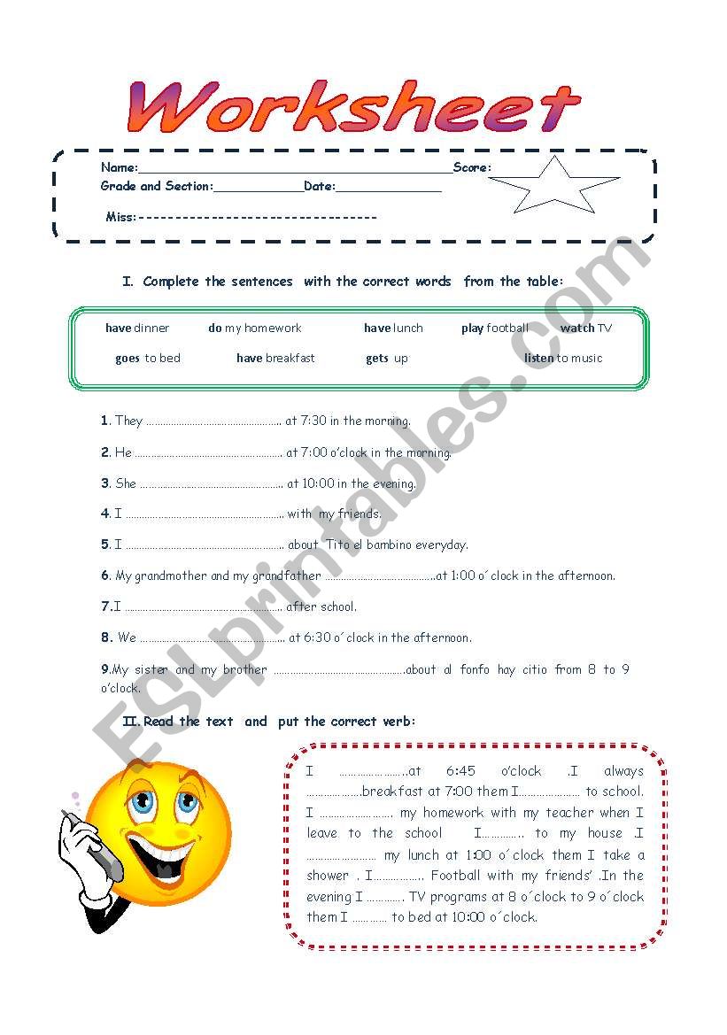 Daily routines using present simple.