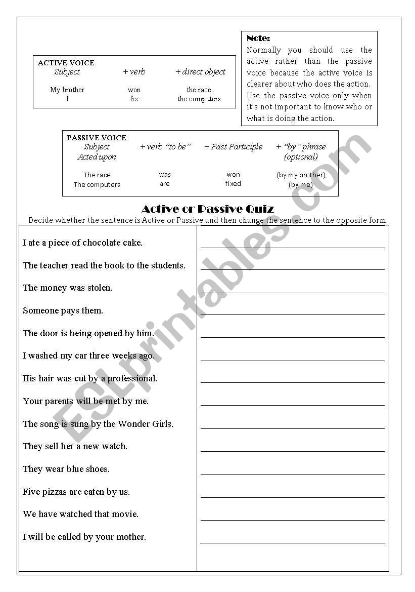 Active vs Passive worksheet