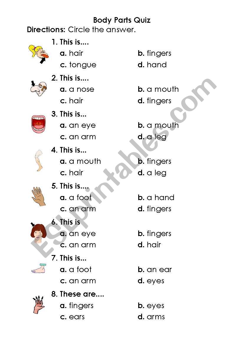 Body Parts Quiz worksheet