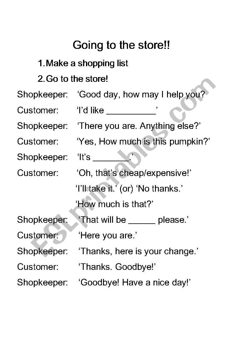 At The Store Dialogue ESL Worksheet By Craigkorea