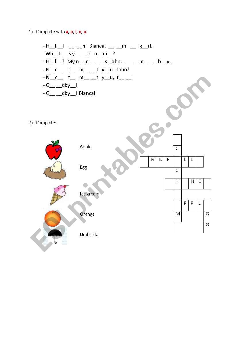 A-E-I-O-U worksheet