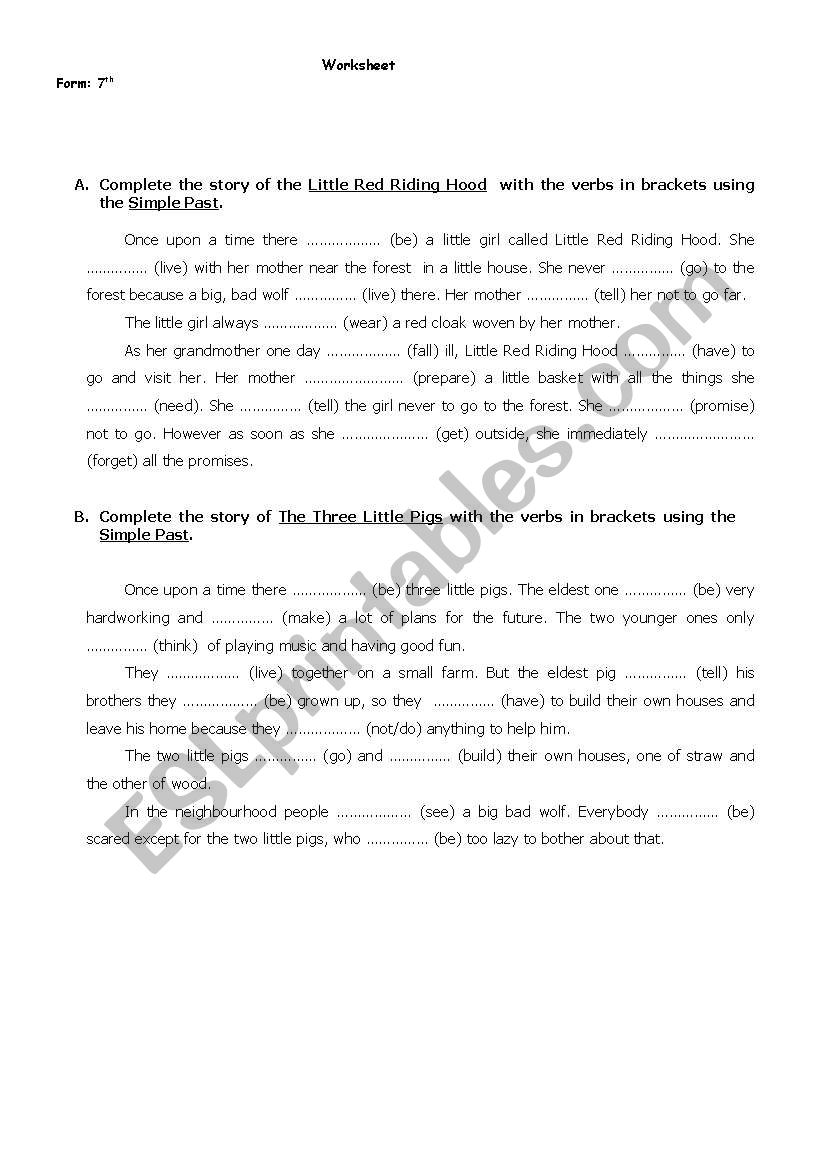 Past Simple-Fairy Tales worksheet