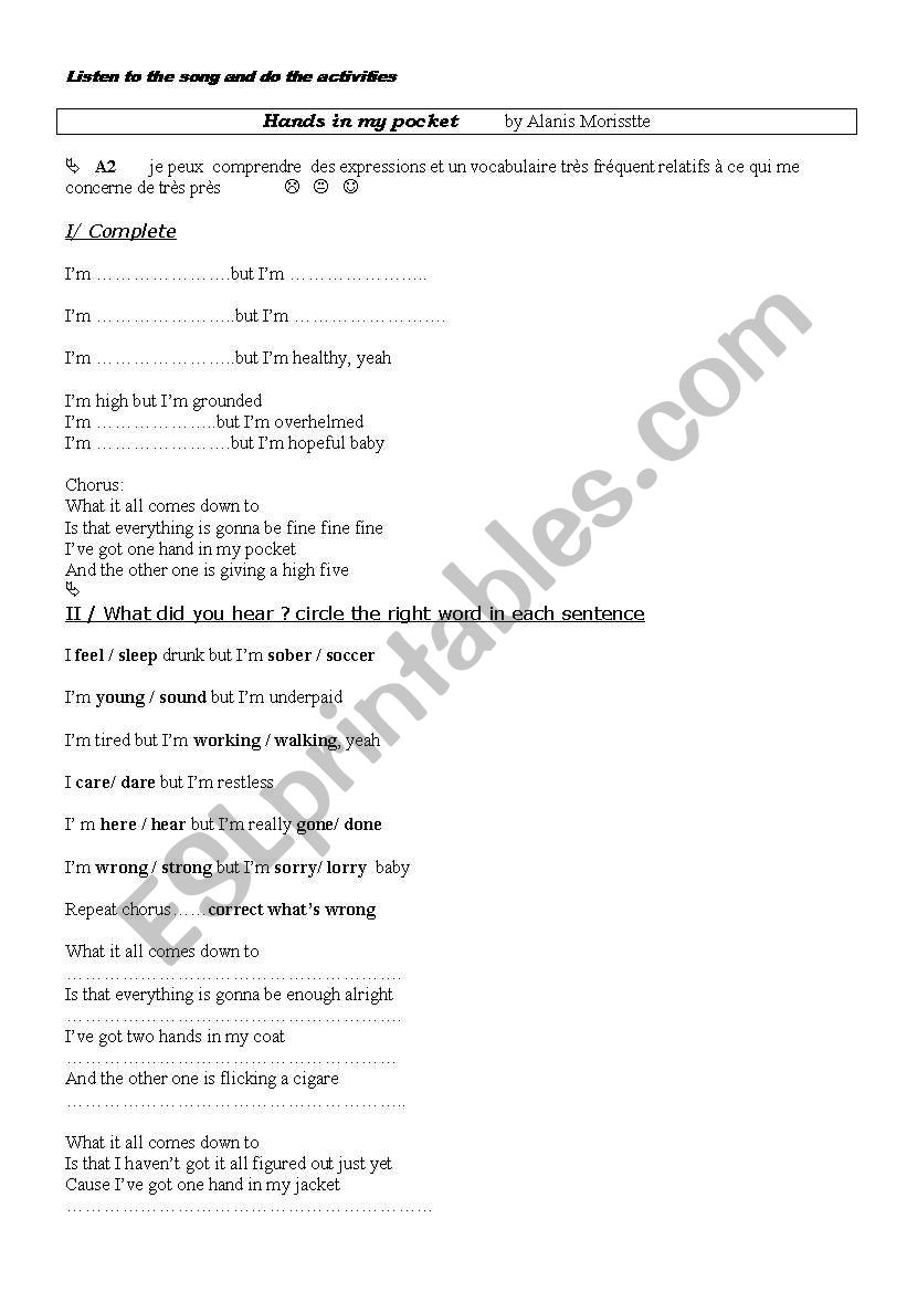 alanis morissette worksheet