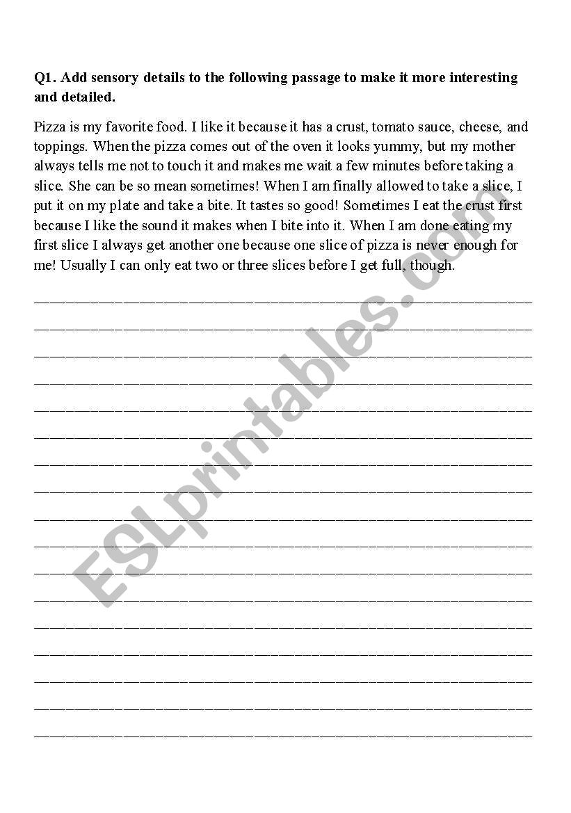 Sensory detail worksheet