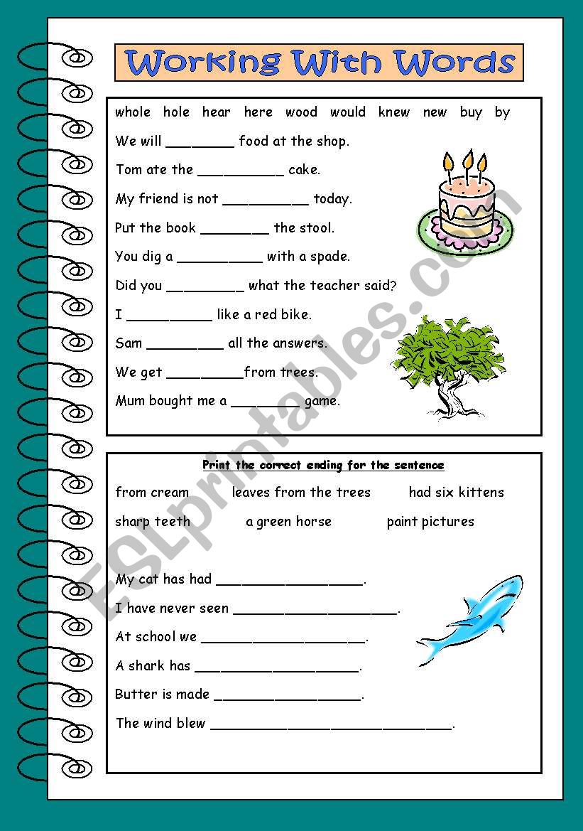 Working with words worksheet