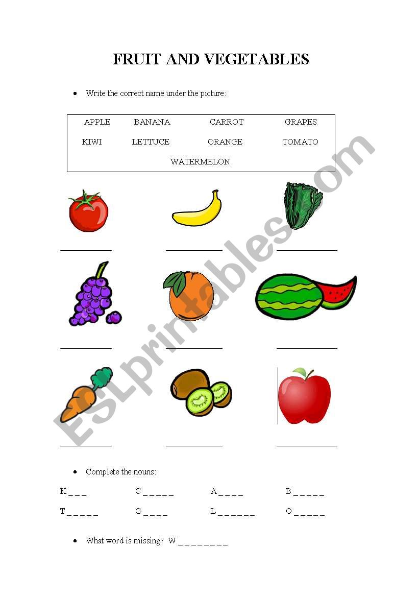 Fruit and vegetables worksheet