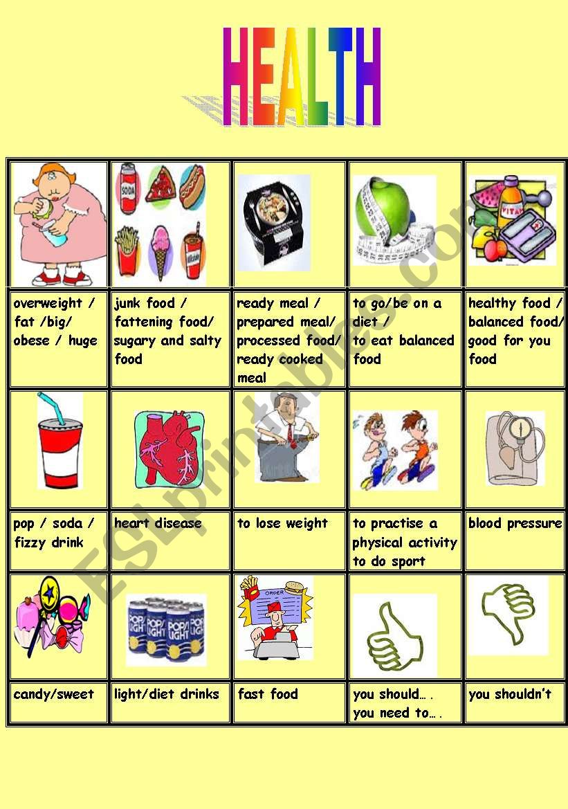 Pictionary HEALTH worksheet