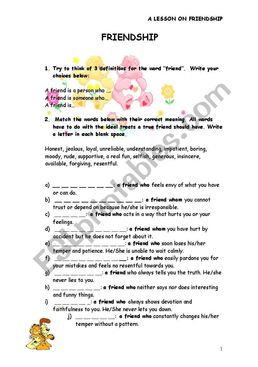 WORKING ON FRIENDSHIP worksheet