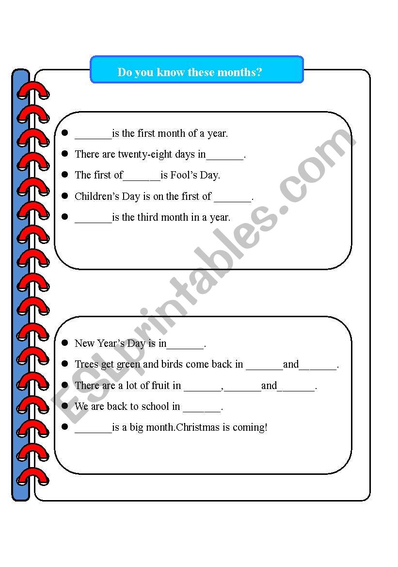 months worksheet