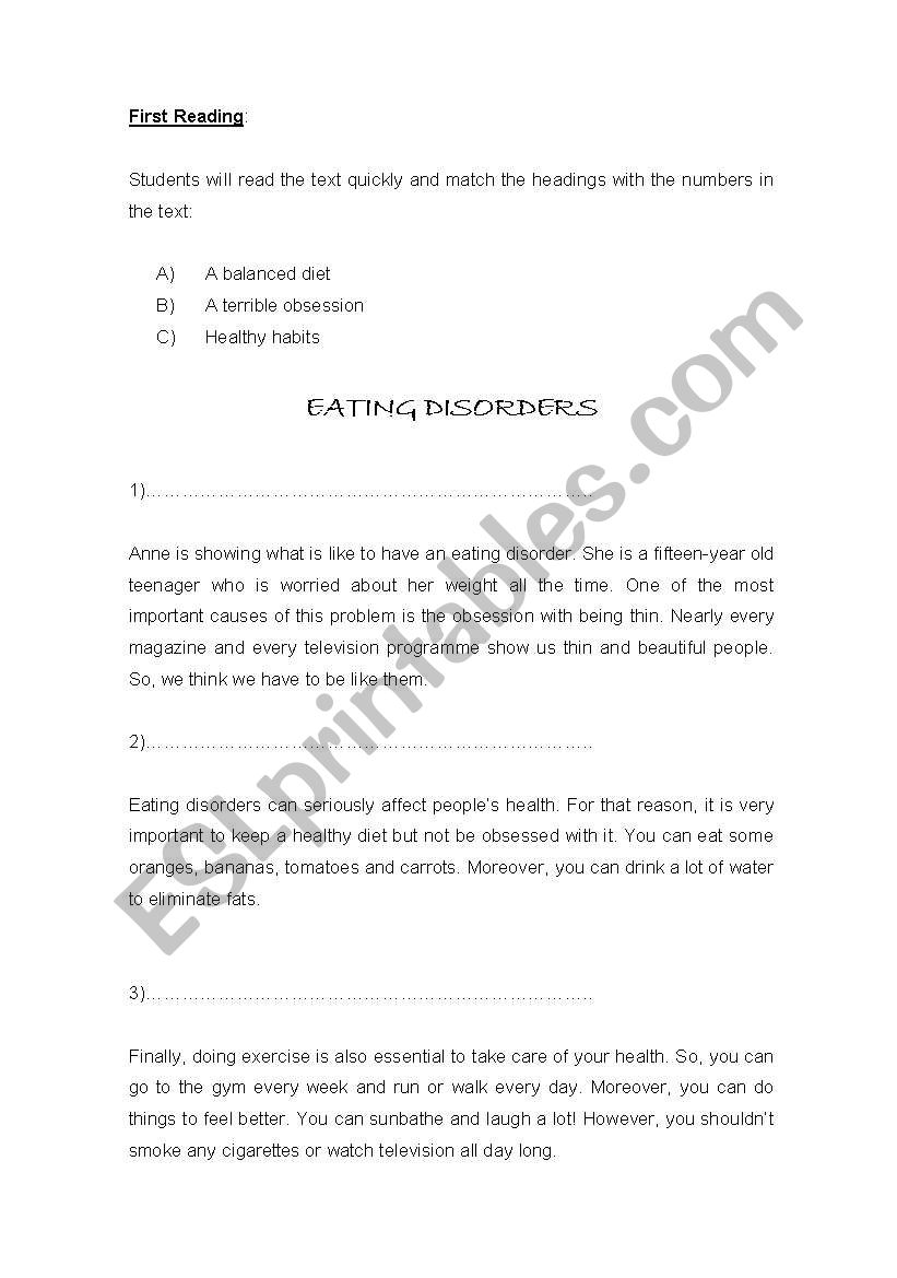 EATING DISORDERS worksheet