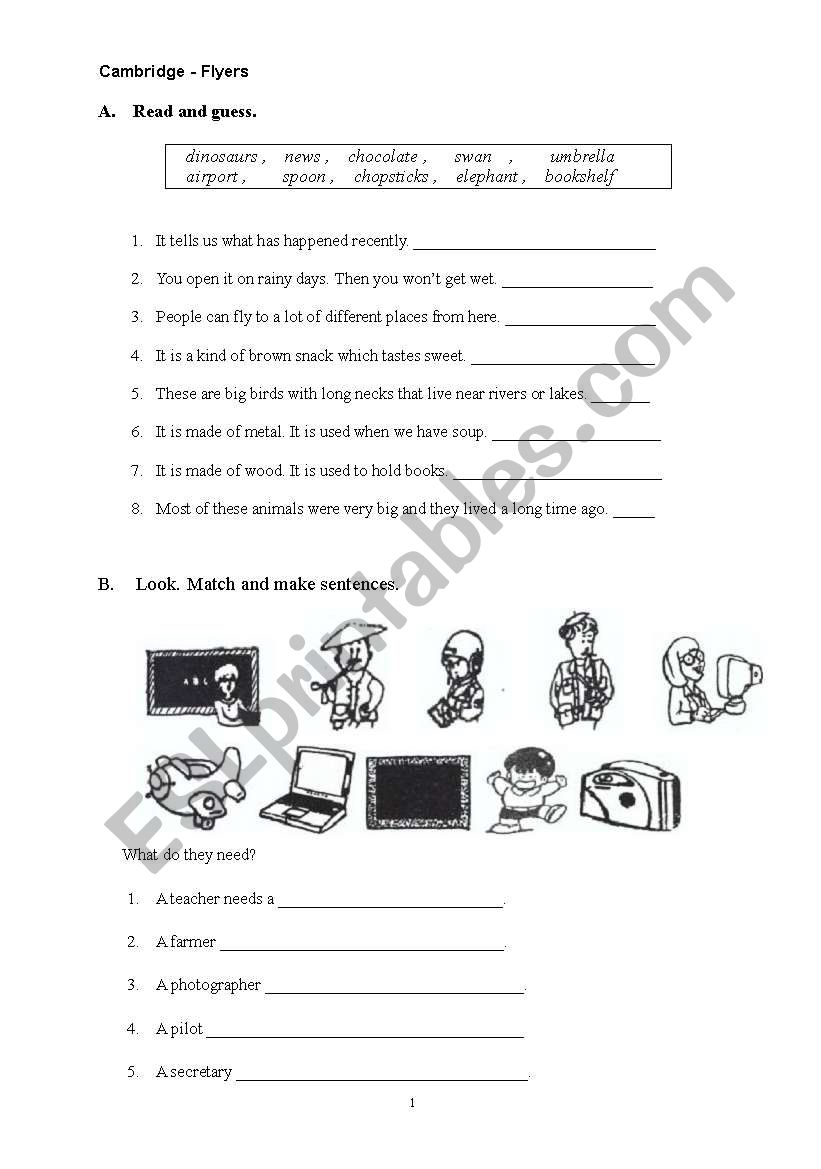 Cambridge Flyers Worksheet 2 worksheet