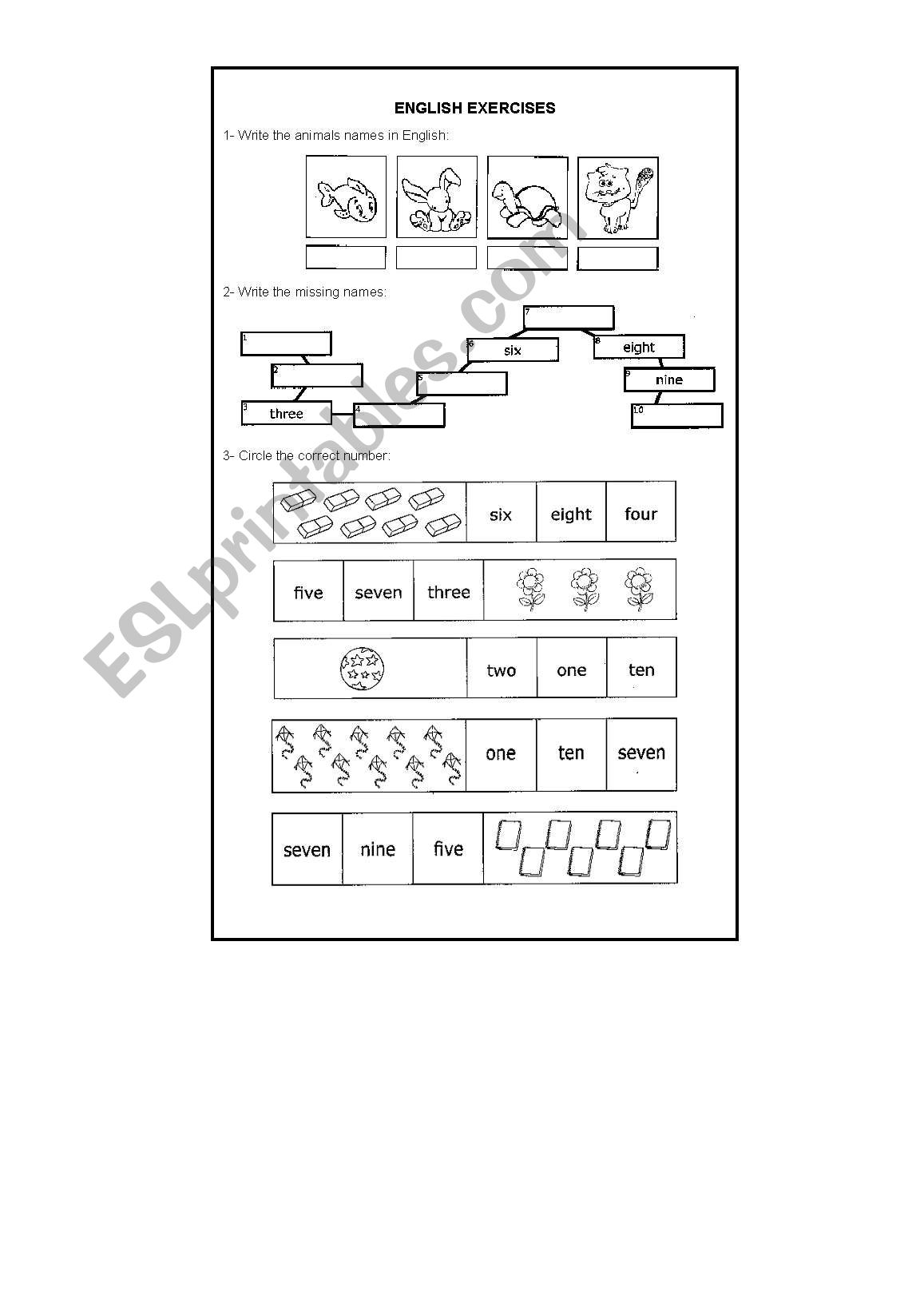 Numbers and animals worksheet