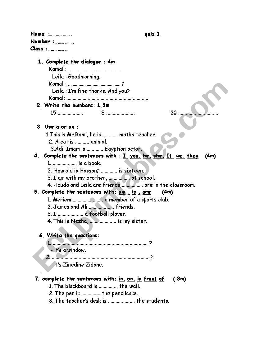 quiz for beginners worksheet