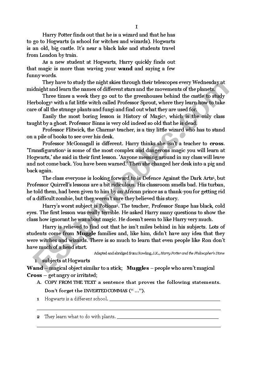 School Harry Potter 2 worksheet