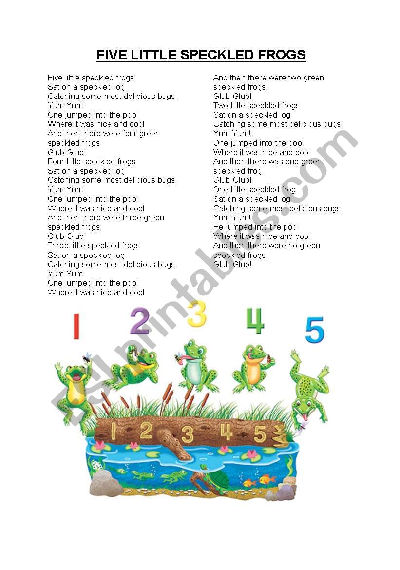 FIVE LITTLE SPECKLED FROGS worksheet