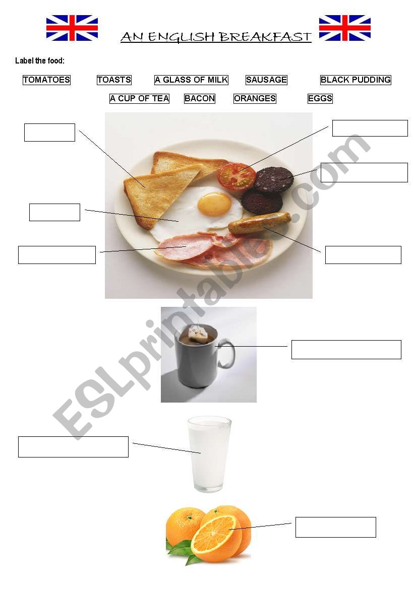an English breakfast worksheet