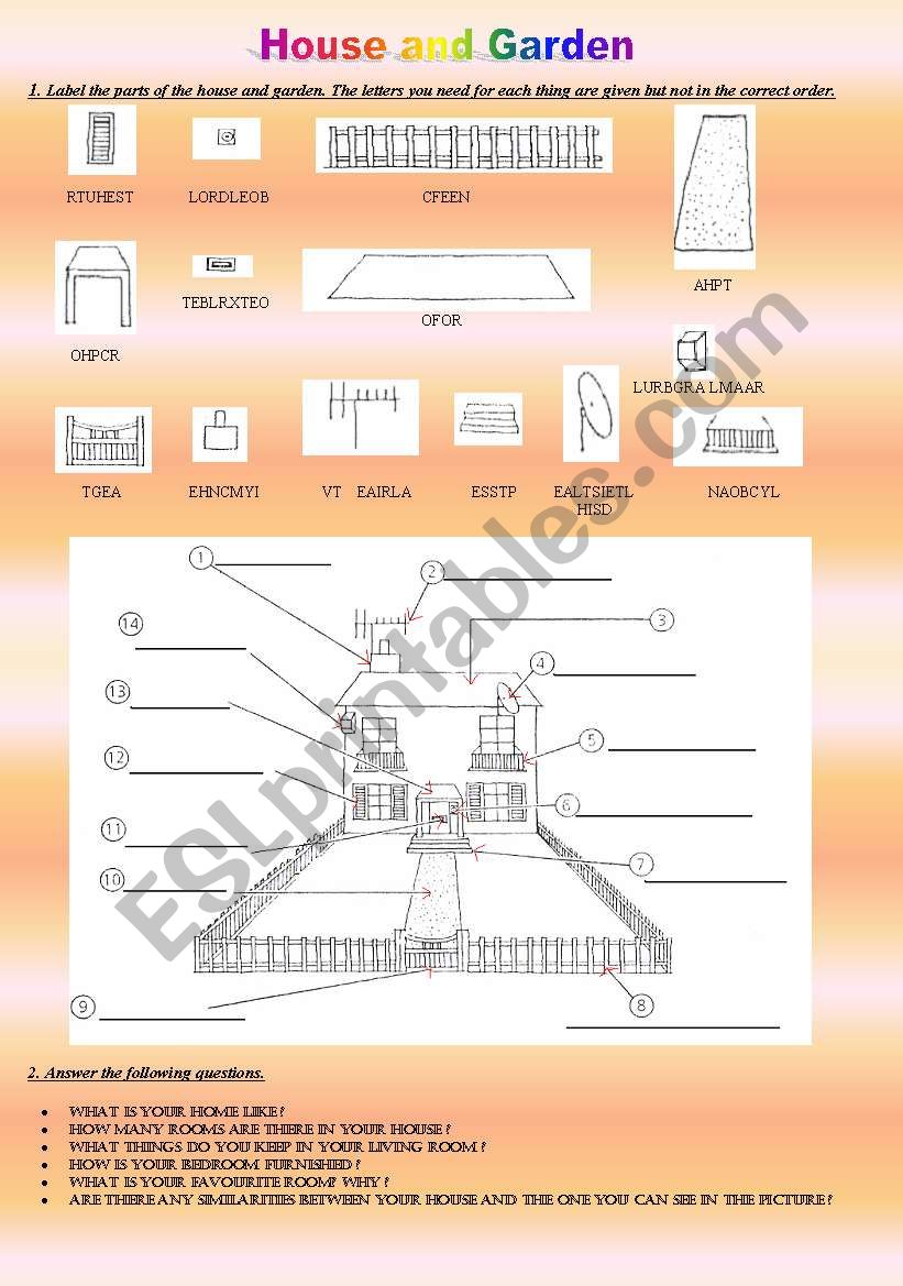 house and garden worksheet