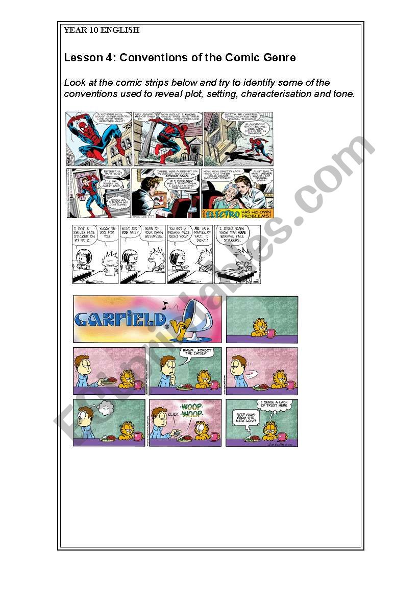 Conventions of Comics worksheet