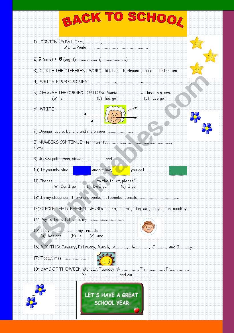 Back to school worksheet