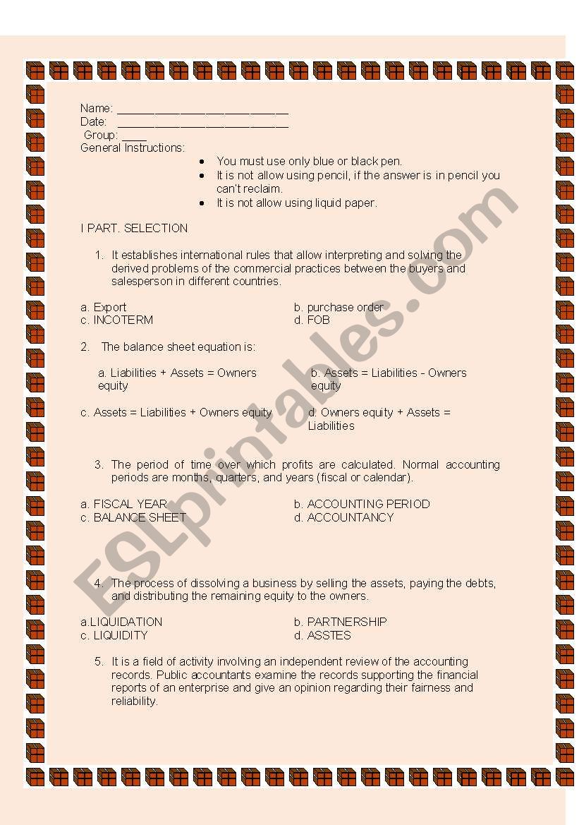 ACCOUNTING TEST worksheet