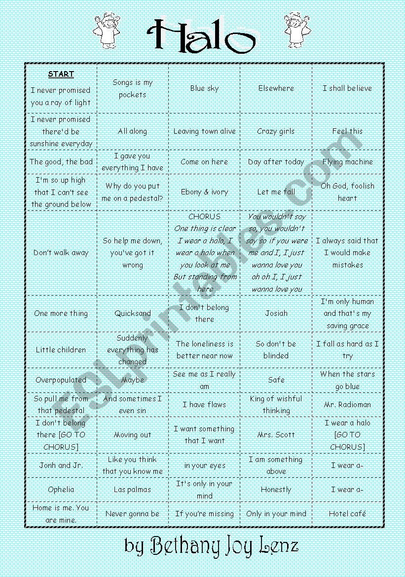 Song Activity - Halo - Bethany Joy Lenz