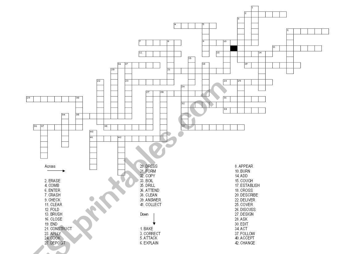 regular verbs crisscross puzzle