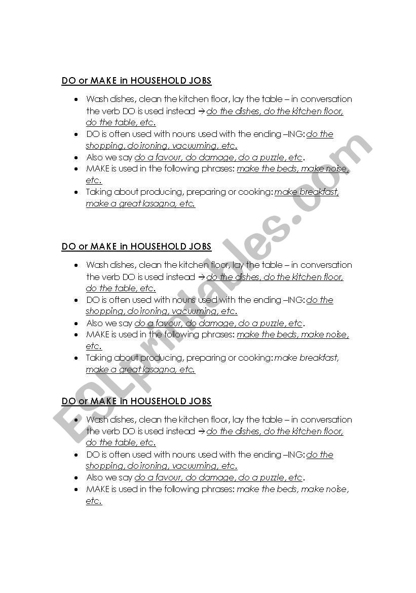 DO&MAKE in household work worksheet
