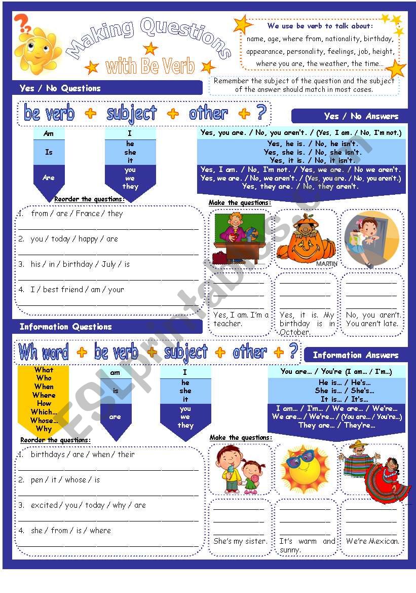 Making Open & Closed Questions with Be Verb Simple Present Part 1