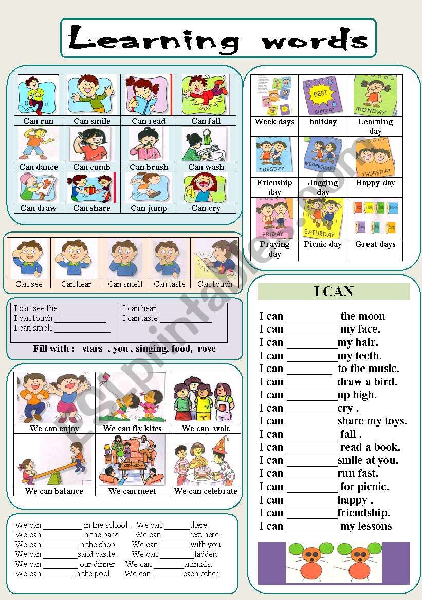 LEARNING WORDS : with ability worksheet