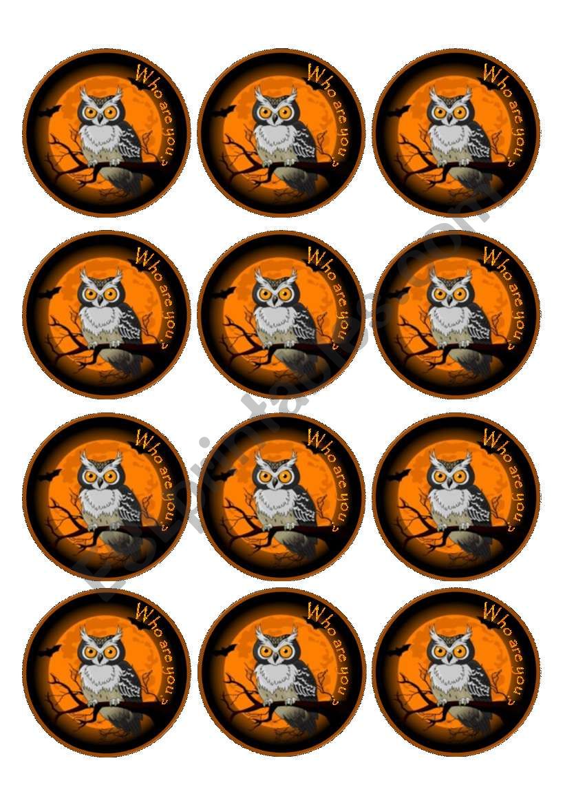 Who are you? Halloween Introduction Cards (12 character cards with descriptions to read out loud)