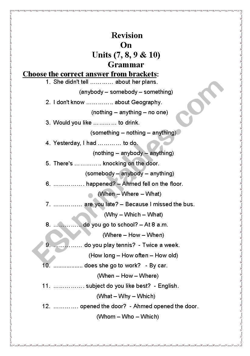 revision worksheet