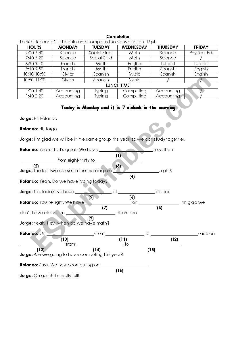 Routines worksheet