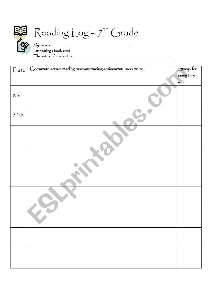 Silent Reading Log worksheet