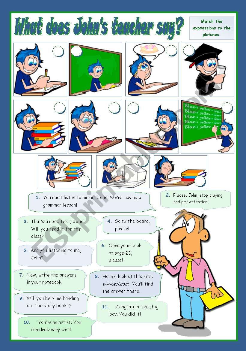 WHAT DOES JOHN´S TEACHER SAY? worksheet