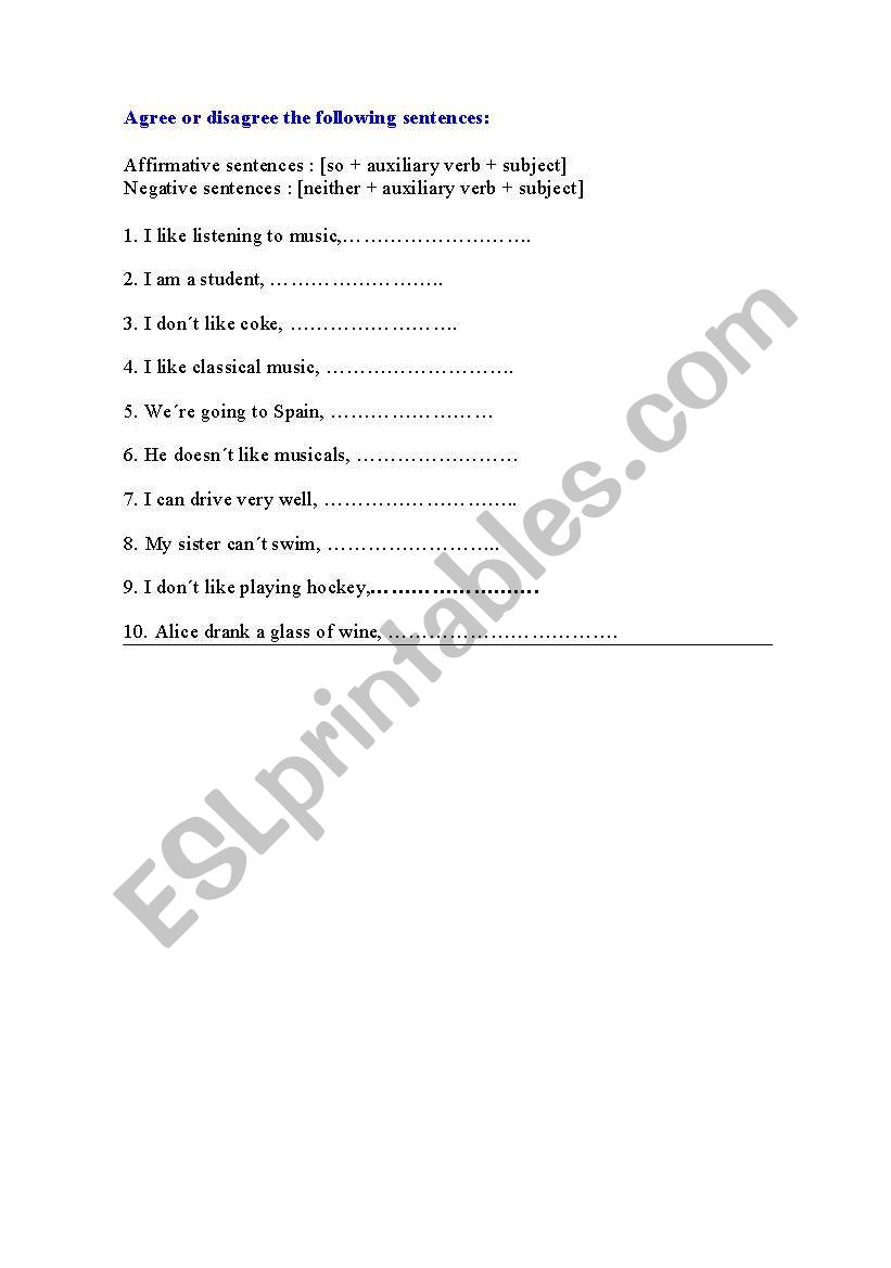 english-worksheets-agree-or-disagree