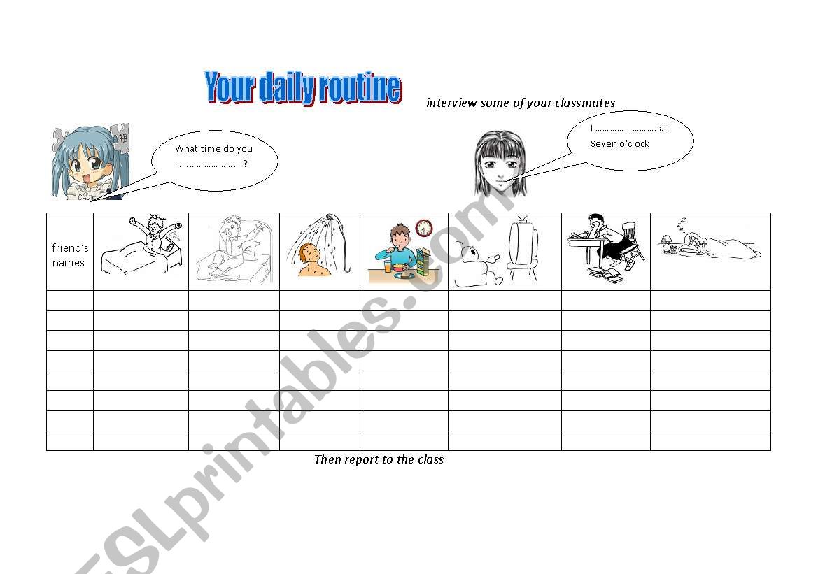 your daily routine worksheet