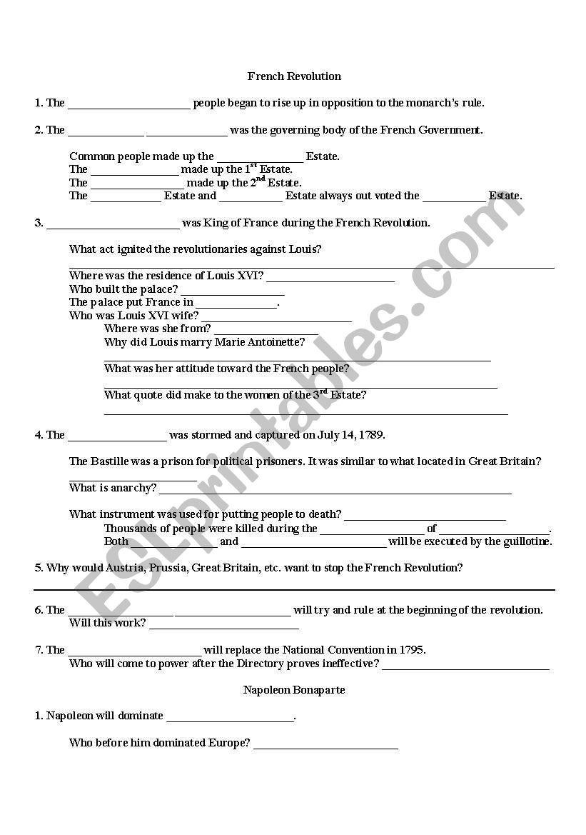 French Revolution  worksheet