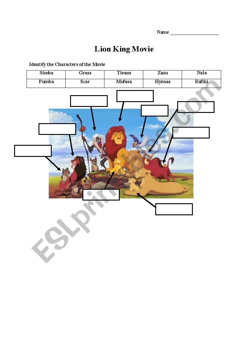 The Lion King worksheet