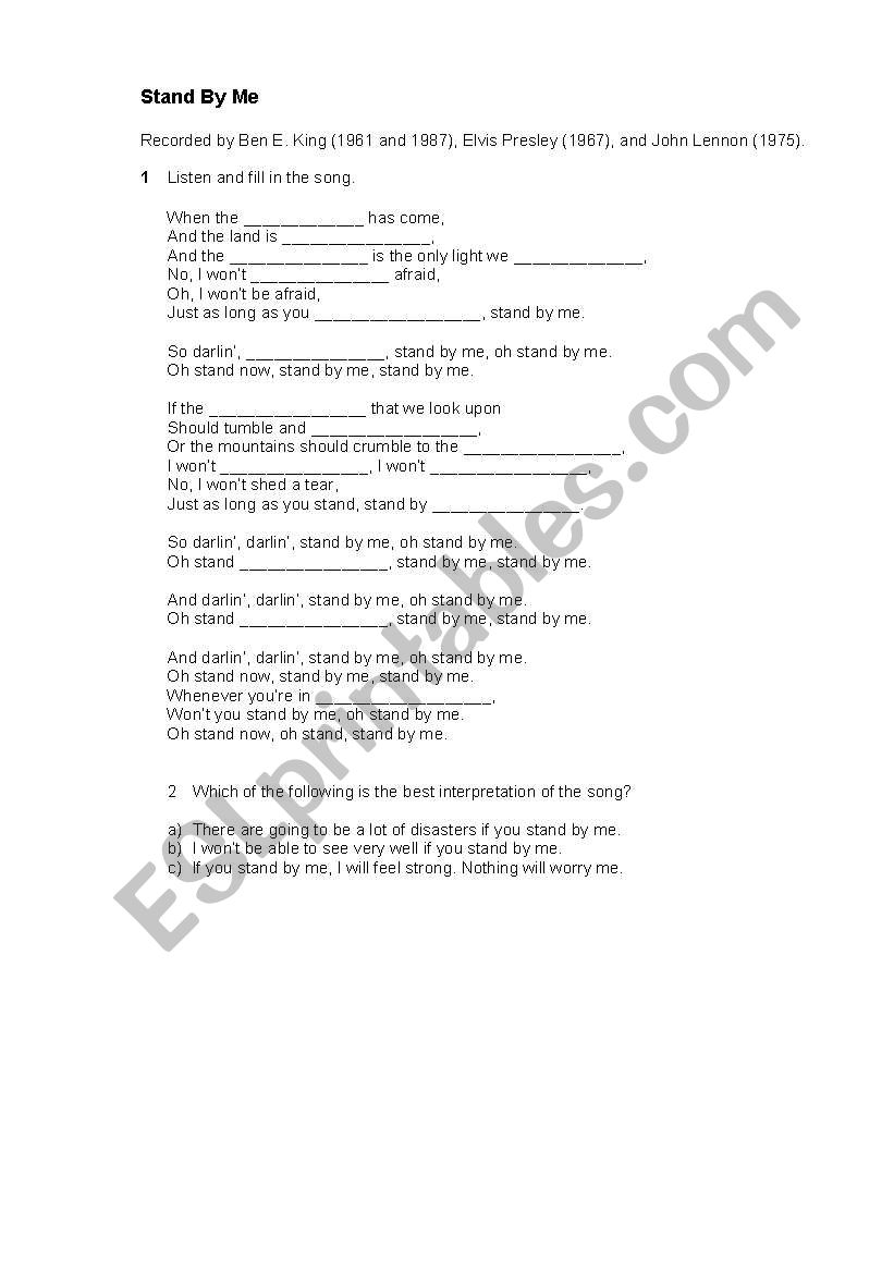 stand by me - song worksheet