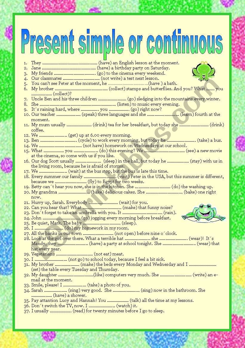 Present simple and continuous worksheet