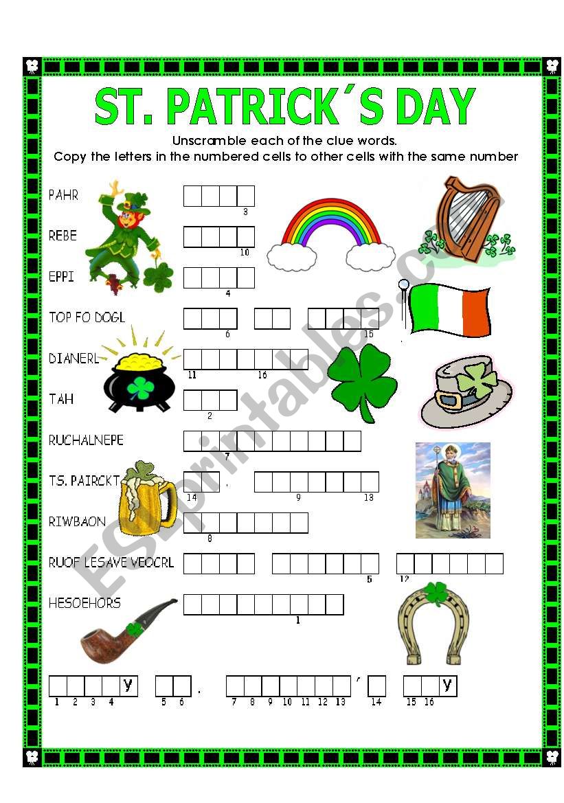 DOUBLE PUZZLE (ST. PATRICKS DAY) + KEY