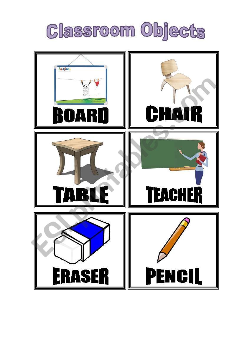 Classroom Objects (cards) worksheet