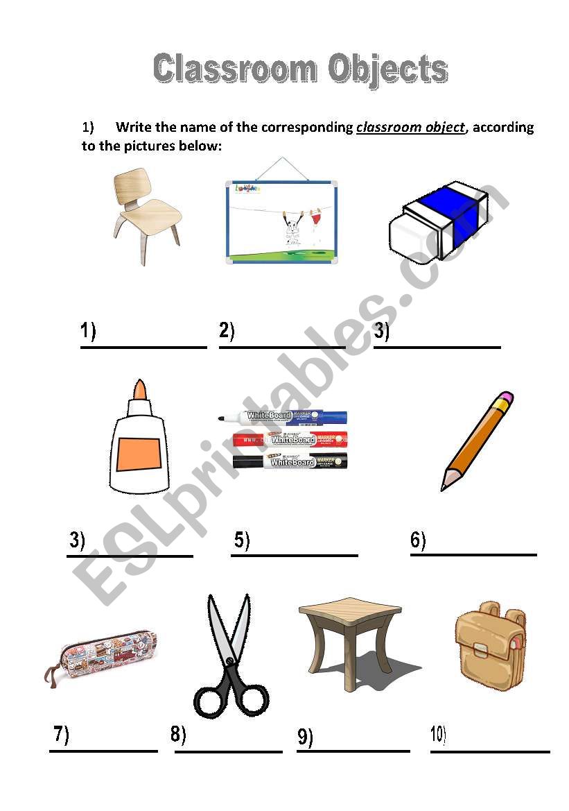 Classroom Objects activity worksheet