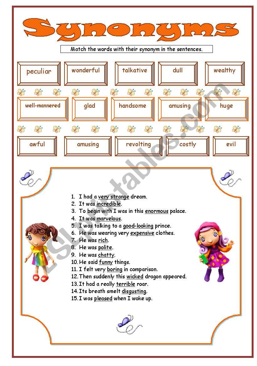 Synonyms worksheet