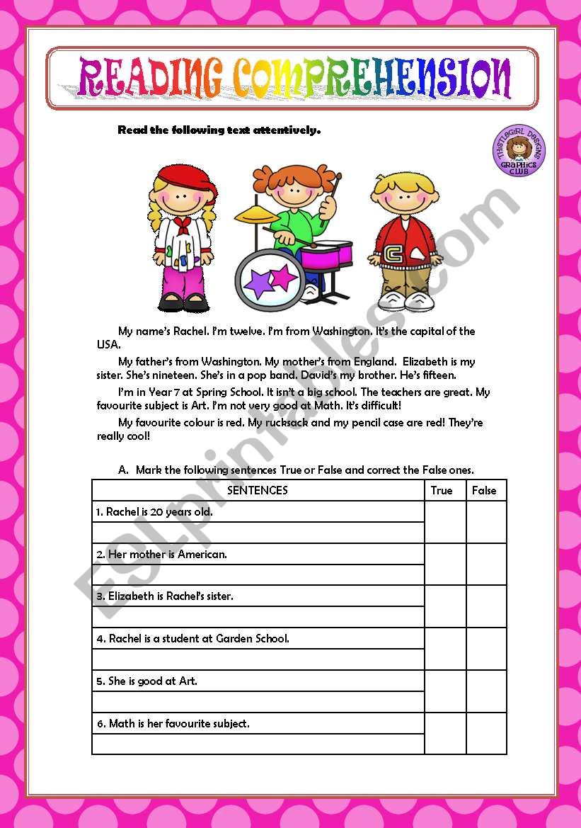 READING COMPREHENSION worksheet