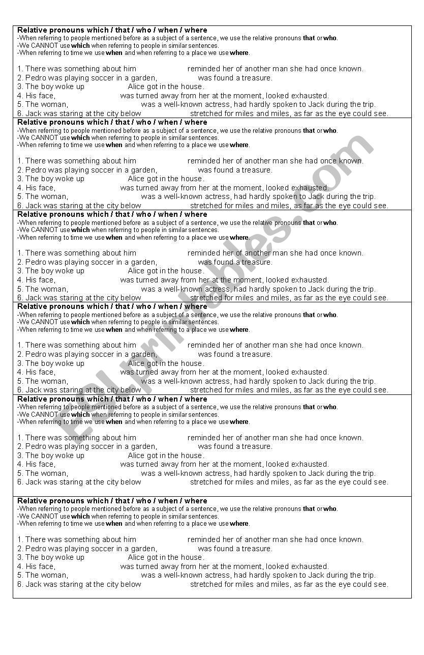 Relatives pronoun  worksheet