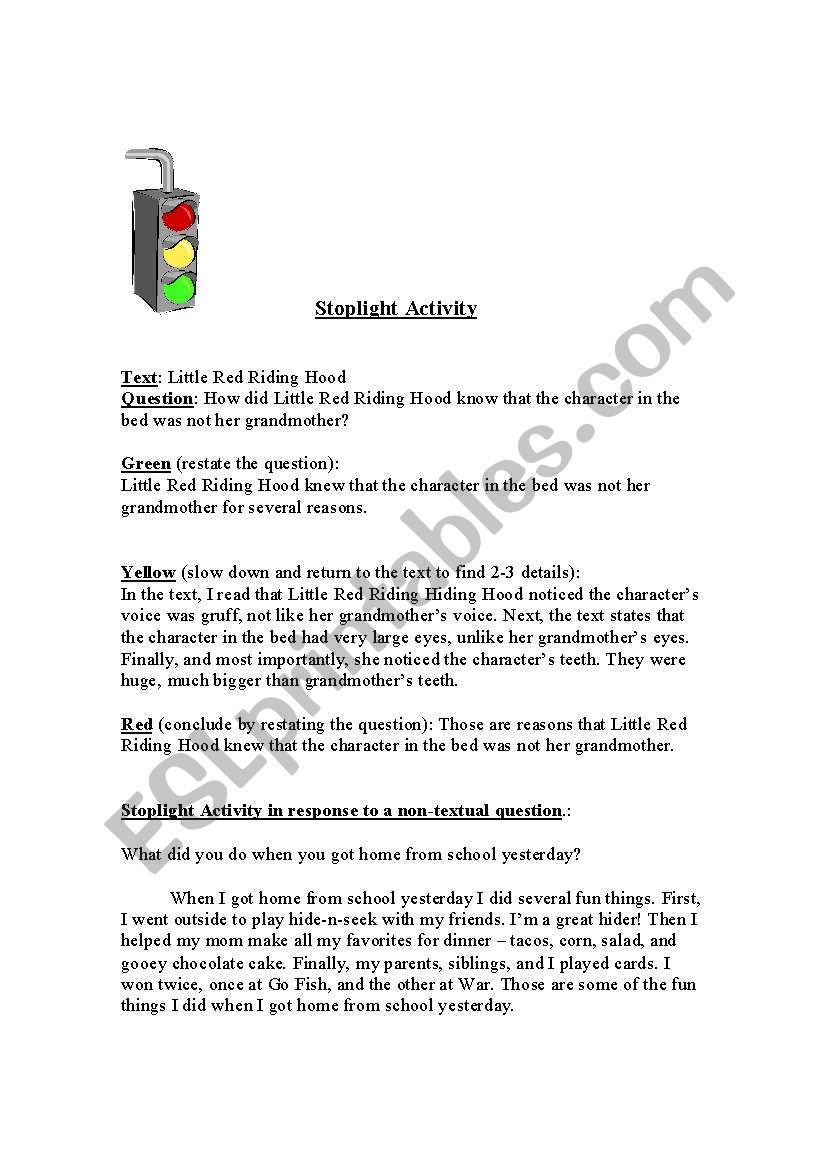 Stoplight Answer Format worksheet