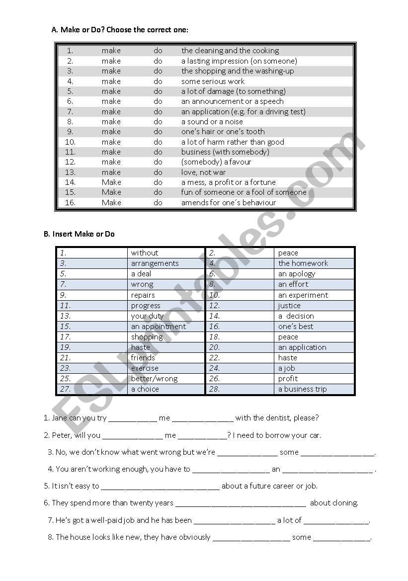 Make or Do? worksheet