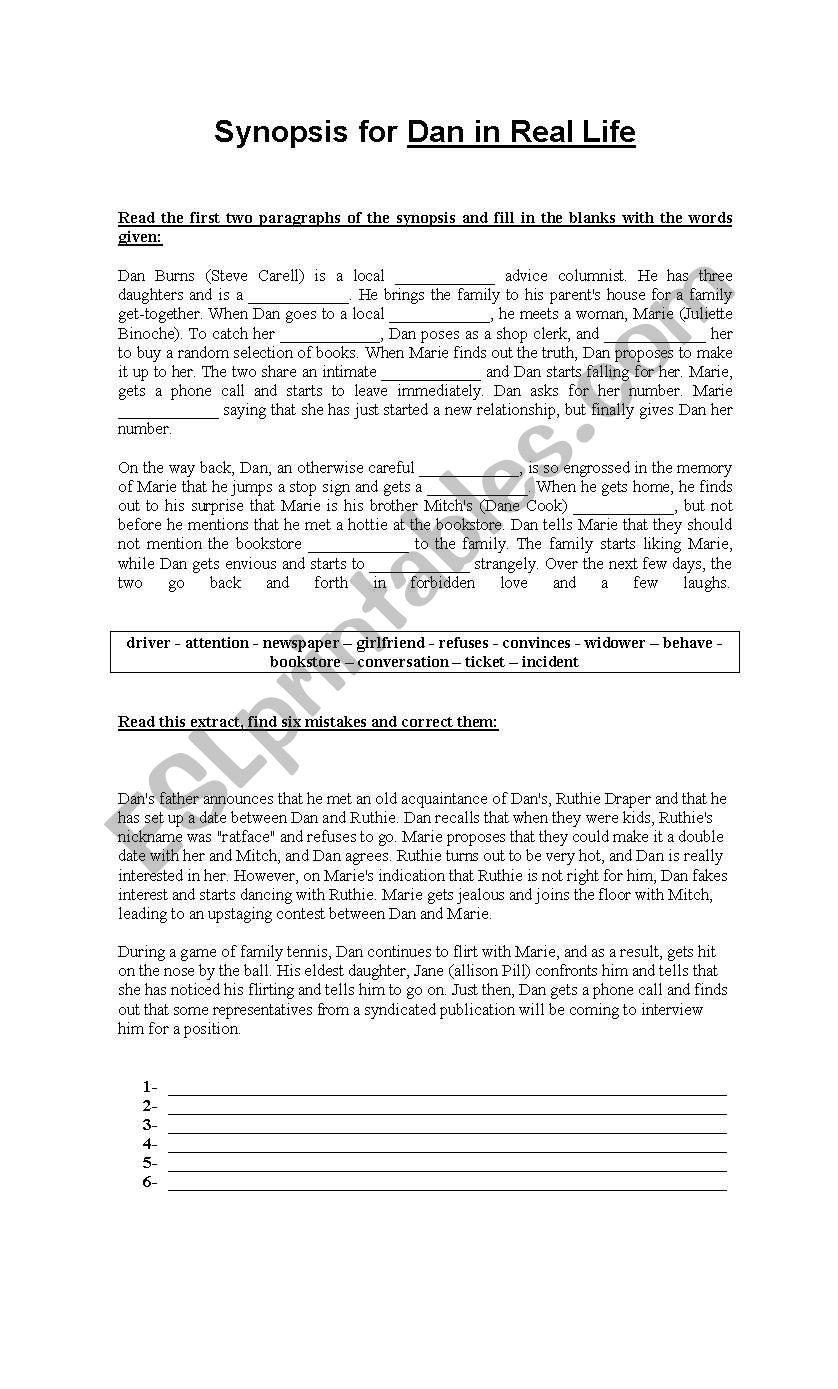 Dan in Real Life worksheet