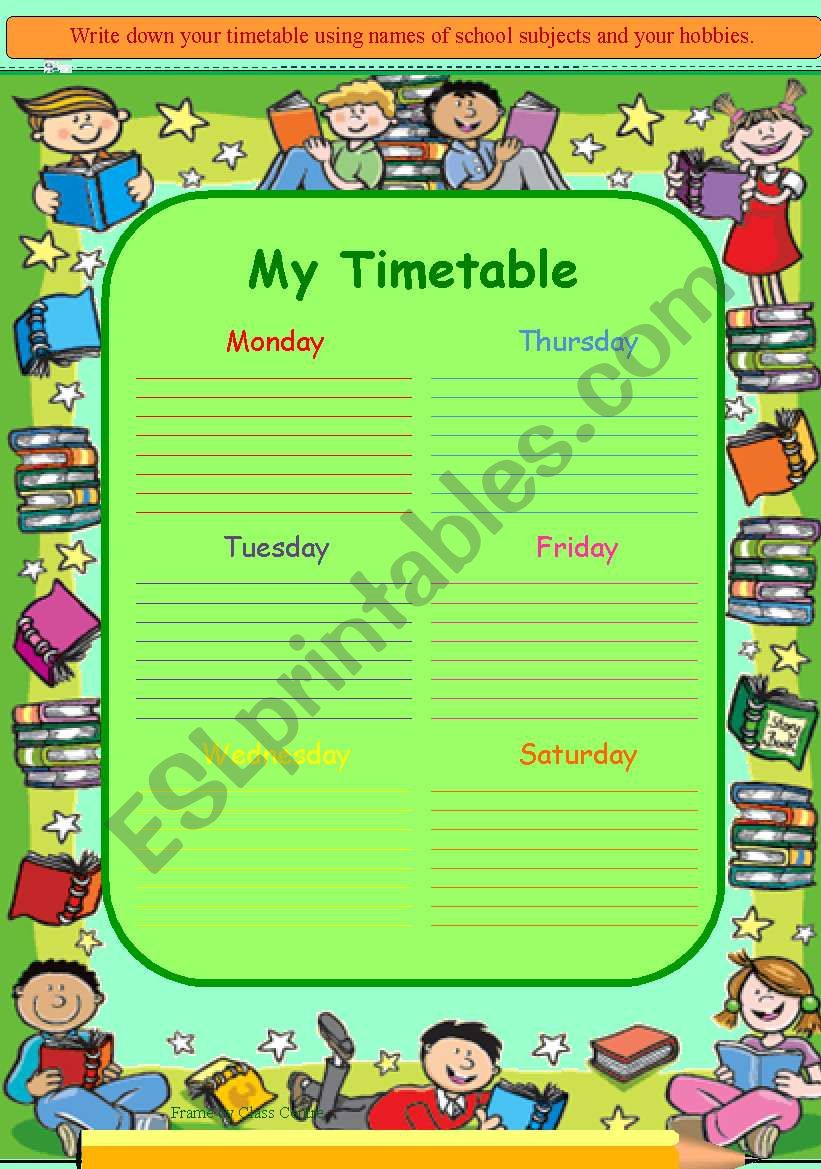 School subjects. My Timetable worksheet